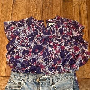 Madewell Ruffled Blue and Pink Blouse